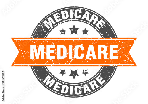 medicare round stamp with ribbon. label sign