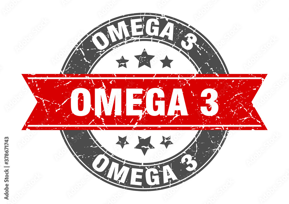 omega 3 round stamp with ribbon. label sign