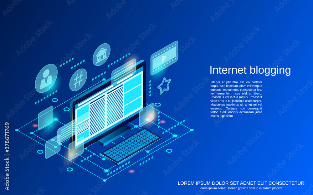 Internet blogging flat 3d isometric vector concept illustration Internet blogging flat 3d isometric vector concept illustration