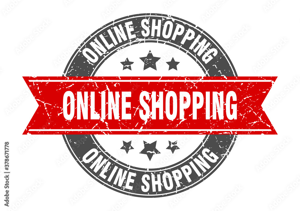 Obraz premium online shopping round stamp with ribbon. label sign
