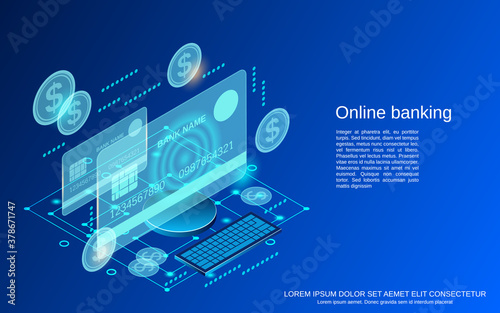 Online banking, money transfer, financial transaction flat 3d isometric vector concept illustration