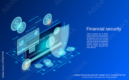 Photos Financial security, online banking, money protection flat 3d isometric vector co