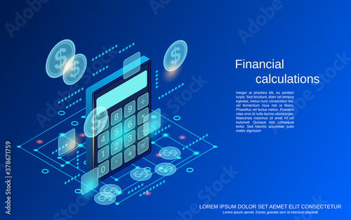 Financial calculations flat 3d isometric vector concept illustration
