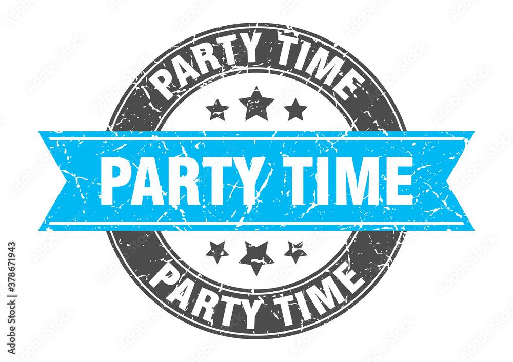Fototapeta premium party time round stamp with ribbon. label sign