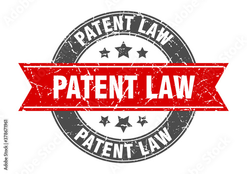 patent law round stamp with ribbon. label sign