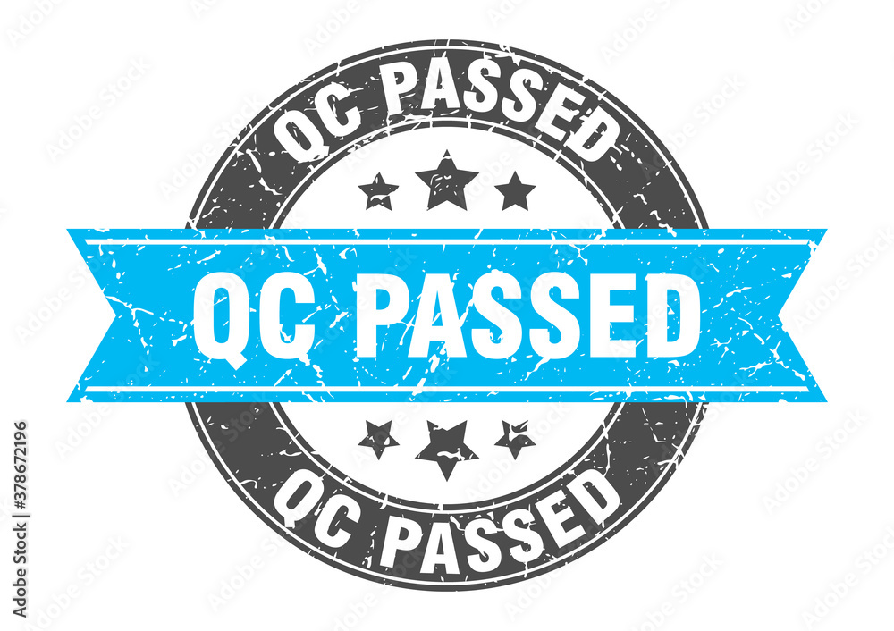Fototapeta premium qc passed round stamp with ribbon. label sign