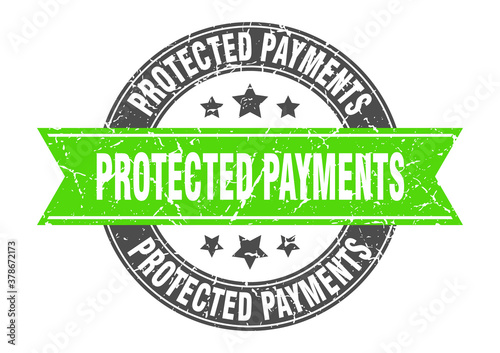 protected payments round stamp with ribbon. label sign