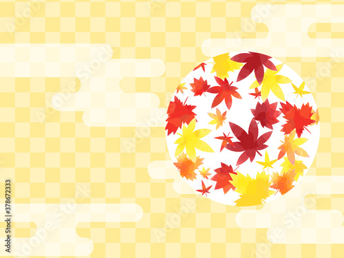紅葉と市松模様の和風背景素材