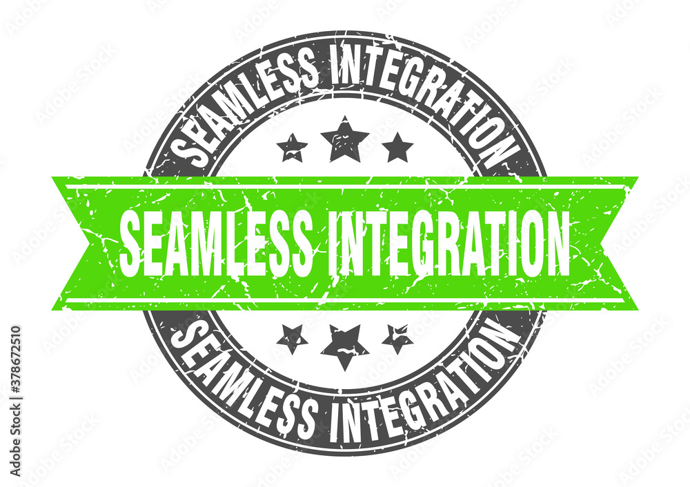 Obraz premium seamless integration round stamp with ribbon. label sign