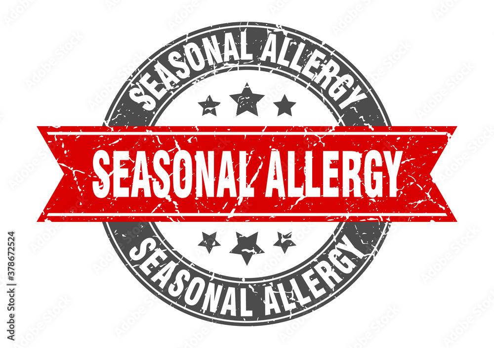 seasonal allergy round stamp with ribbon. label sign
