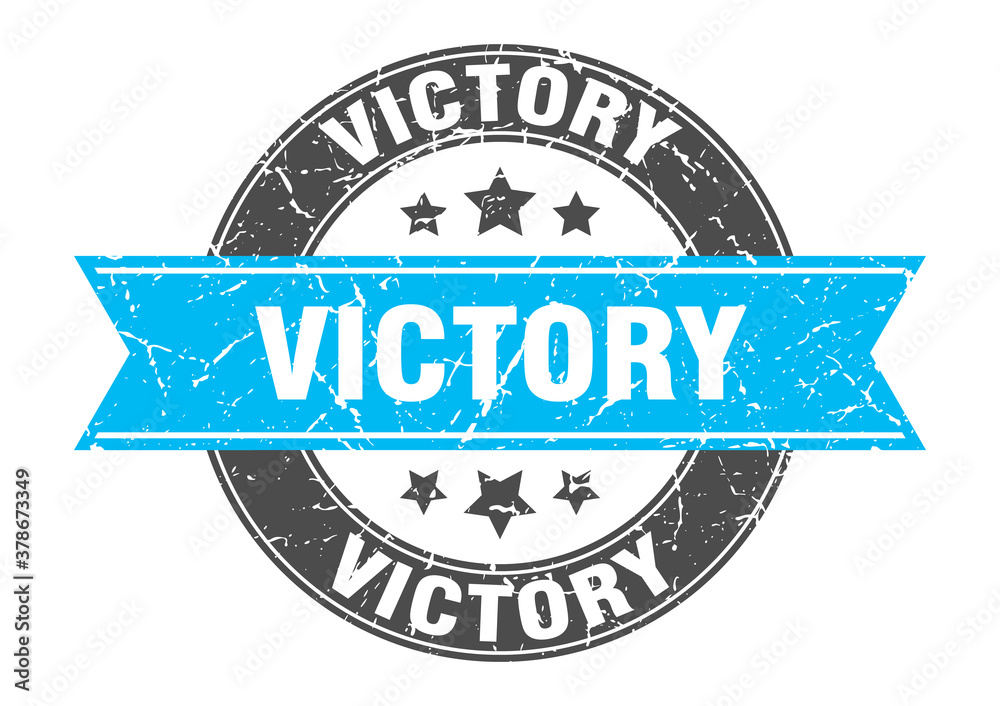 Fototapeta premium victory round stamp with ribbon. label sign
