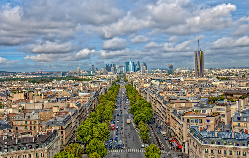 Champs Elysees Avenue in Paris shot from the Arc de Triomphe