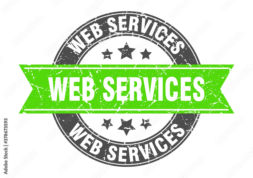 Fototapeta premium web services round stamp with ribbon. label sign