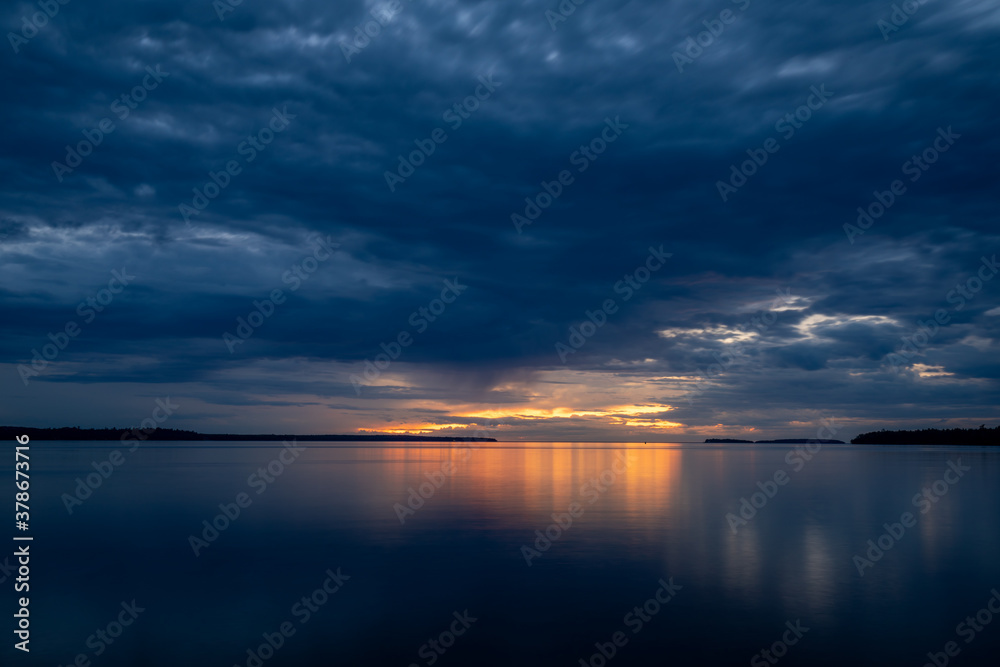 Beautiful blue hours sunset at Lake Superior summer Michigan