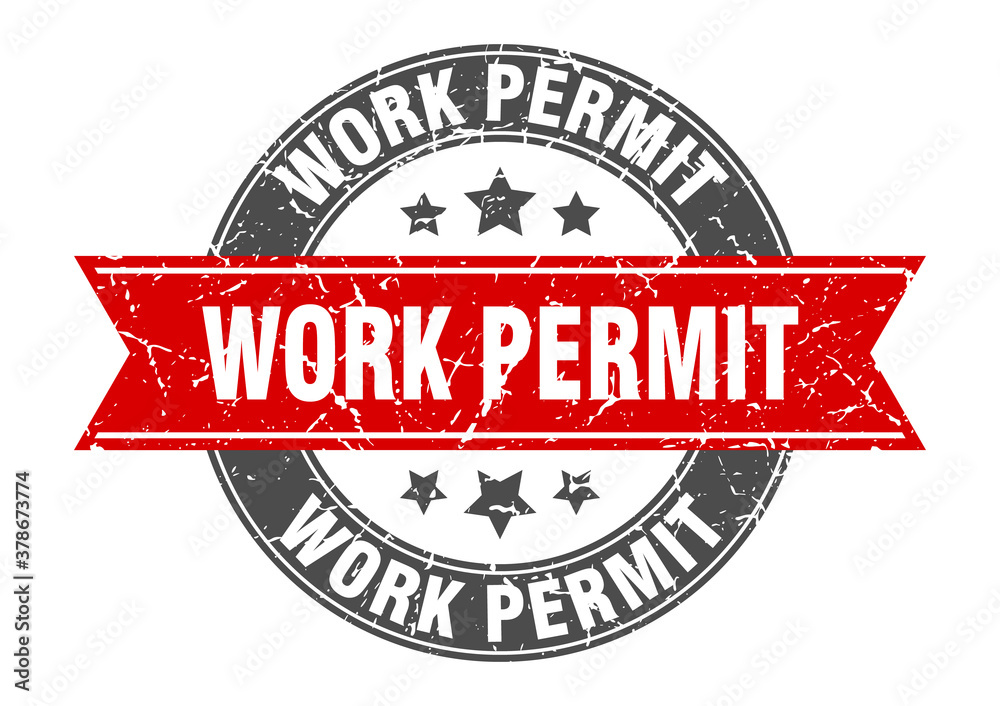 Fototapeta premium work permit round stamp with ribbon. label sign