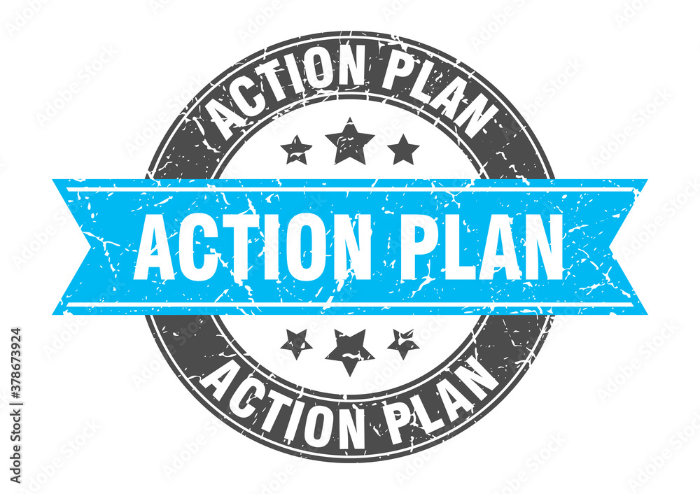action plan round stamp with ribbon. label sign action plan round stamp with ribbon. label sign