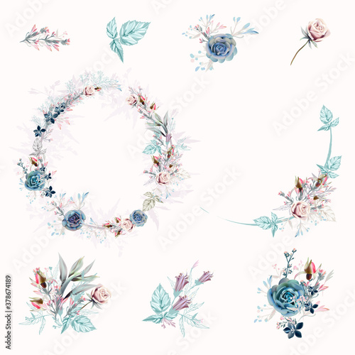 Floral vector illustration with rose frame for wedding save the date innvitat...