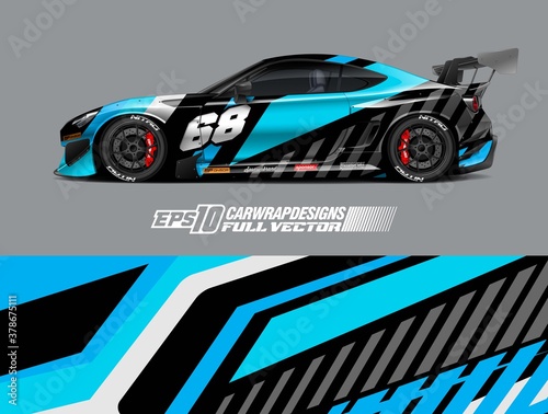 Car wrap decal graphic design. Abstract stripe racing background designs for wrap cargo van, race car, pickup truck, adventure vehicle. Eps 10