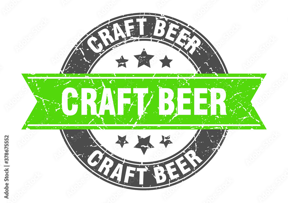 Fototapeta premium craft beer round stamp with ribbon. label sign