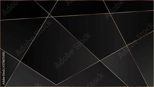 Black Luxury Triangular Texture. Gold Lines Polygon Premium Border. 