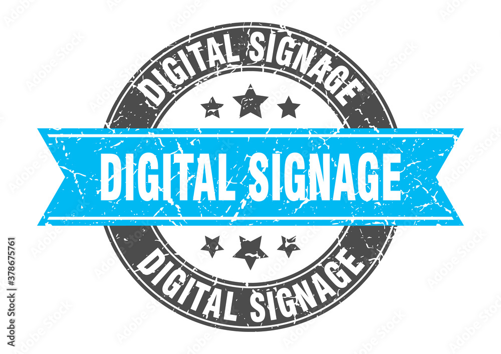 digital signage round stamp with ribbon. label sign digital signage round stamp with ribbon. label sign