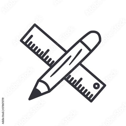 ruler and pencil line style icon vector design