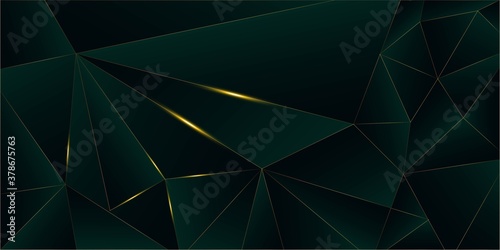 Emerald Luxury Gold Background. 3D Abstract Polygonal Sparkling 