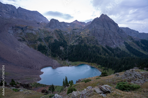 Backpacking trip in the San Juan Mountains of the Rocky Mountain Range near Mount Sneffels Wilderness around Blue Lakes outside of Ouray Colorado