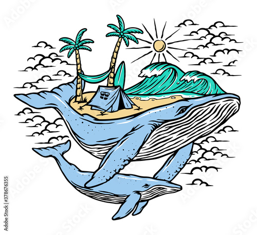 Beach and whales illustration