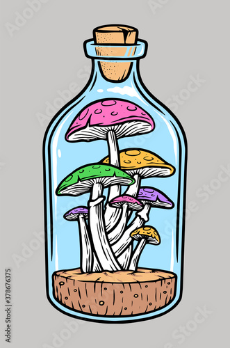 Mushrooms in the bottle illustration