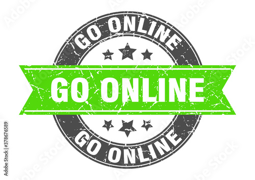 go online round stamp with ribbon. label sign