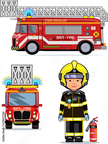 illustration of a firefighter car