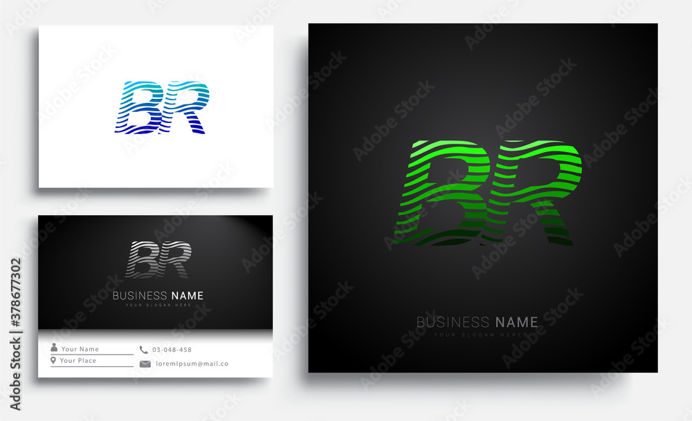 initial letter logo BR colored green and blue with striped set, Vector logo design template elements for your business or company identity - obrazy, fototapety, plakaty 