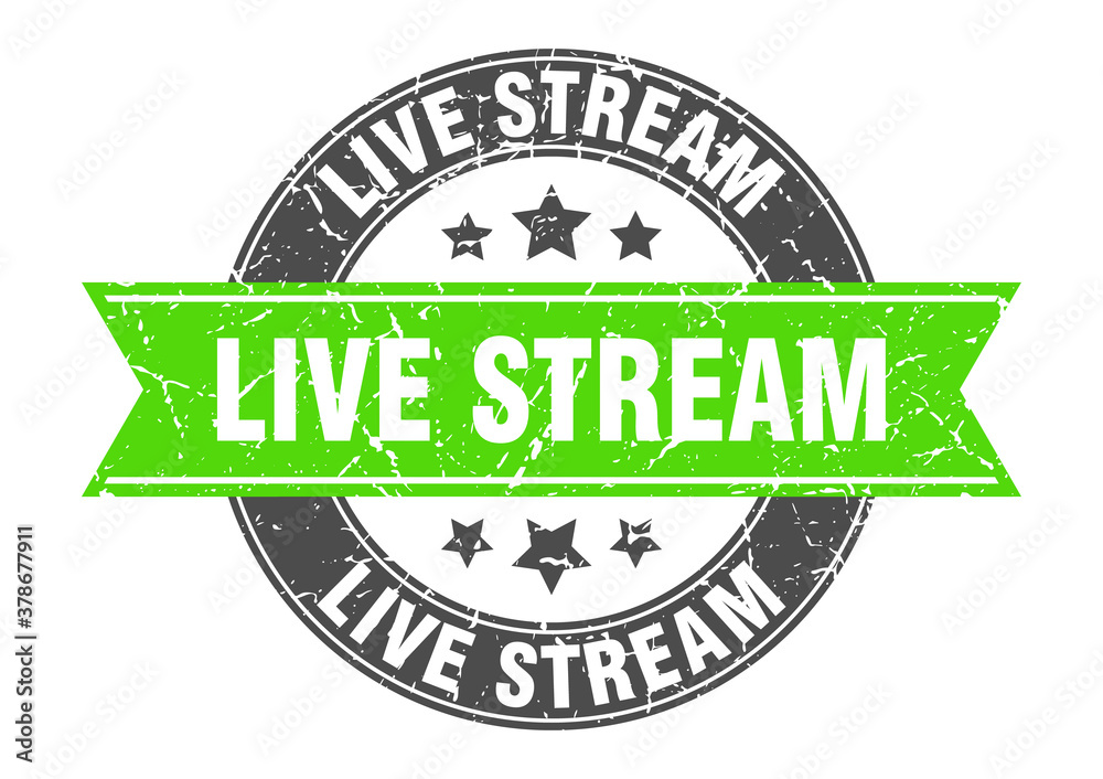 Fototapeta premium live stream round stamp with ribbon. label sign
