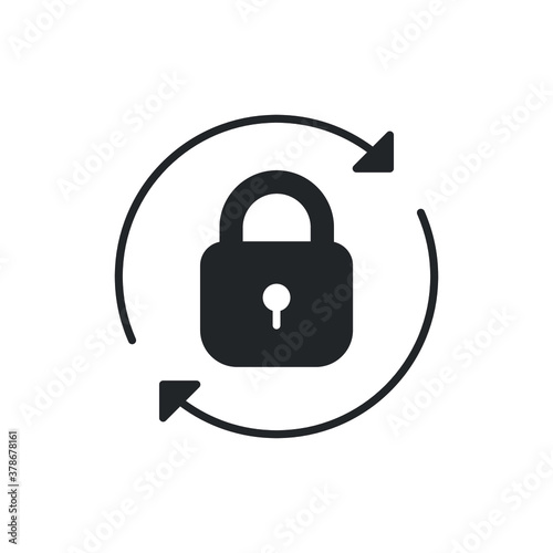 Solid style Lock reload icon. Padlock button security system. Internet secure key privacy. Password refresh sign for safety. Interface, symbol. Vector illustration. Design on white background. EPS 10