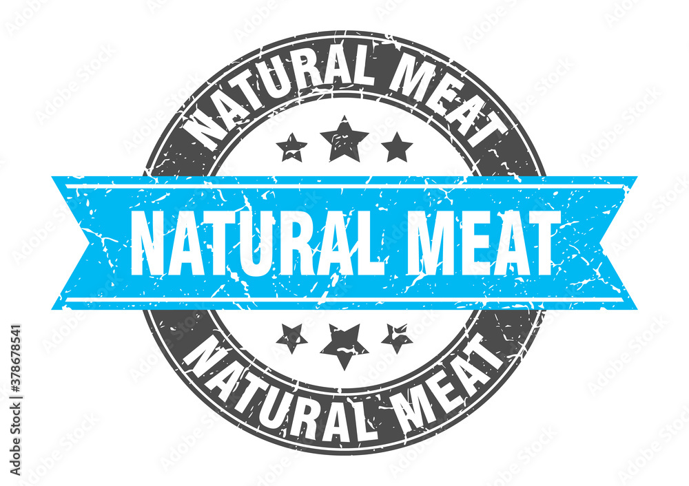 natural meat round stamp with ribbon. label sign natural meat round stamp with ribbon. label sign