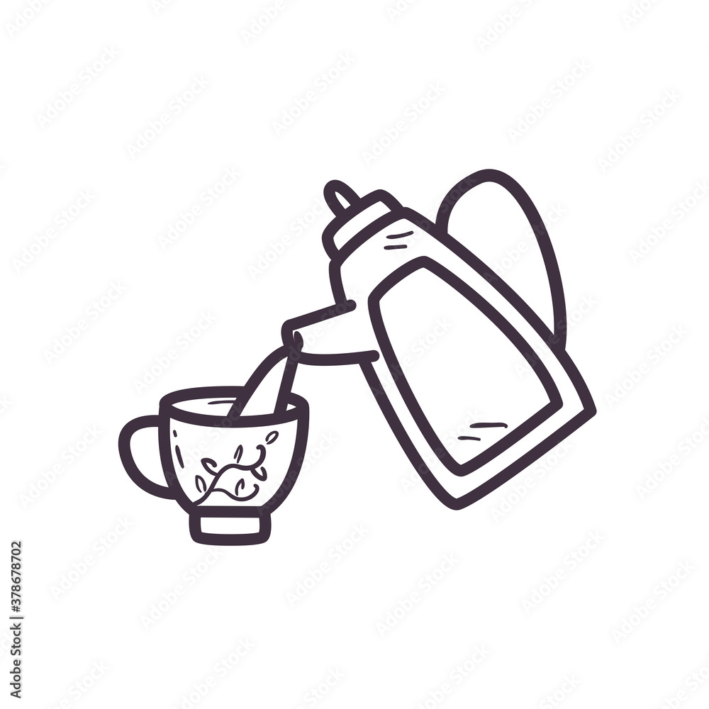 tea kettle with cup line style icon vector design tea kettle with cup line style icon vector design