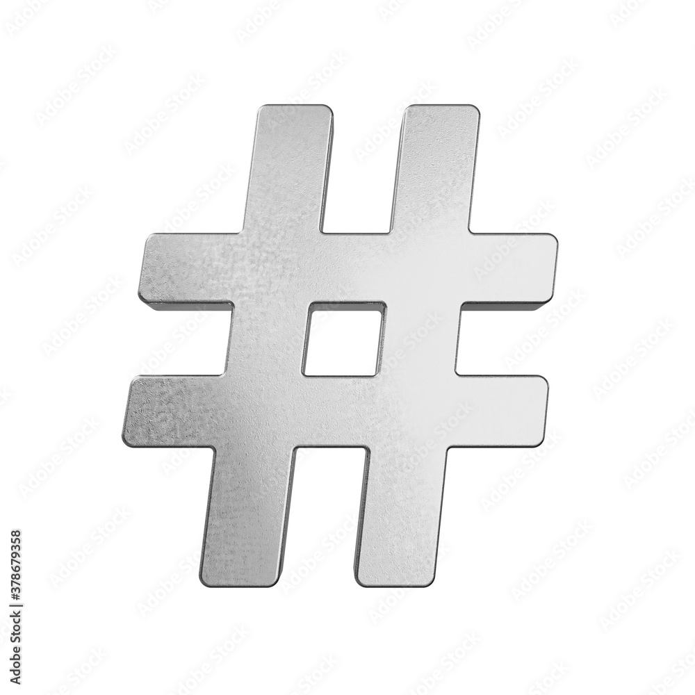 Obraz premium Silver hashtag isolated on white background