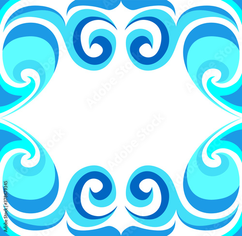 Vector Design of a Blue Wave Ornament Box Frame with a Sea Theme © Arief
