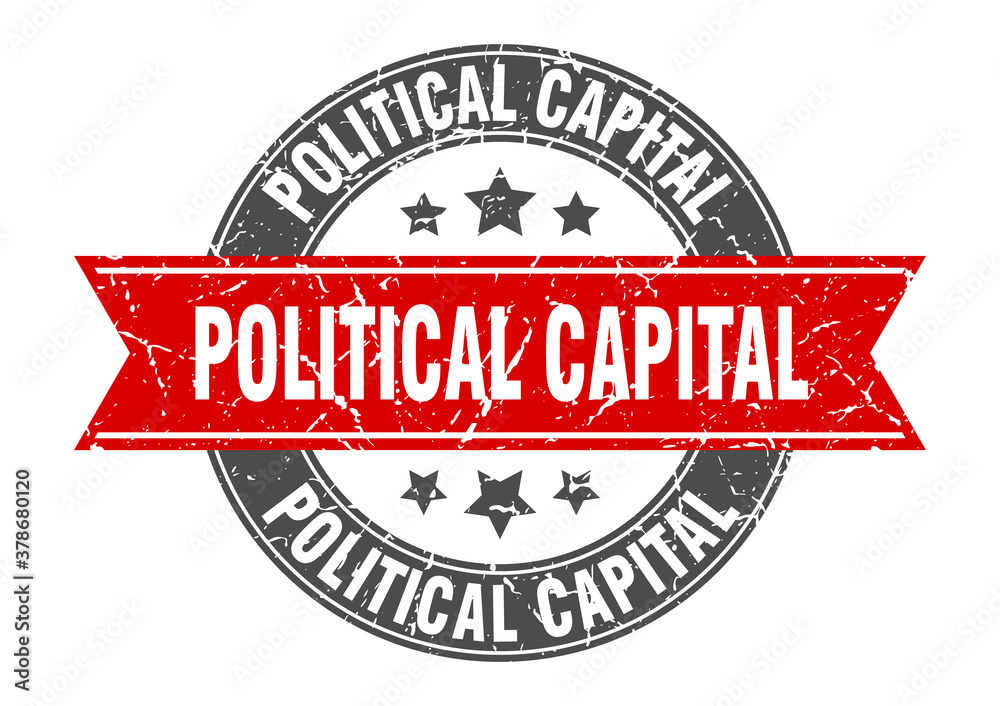 political capital round stamp with ribbon. label sign