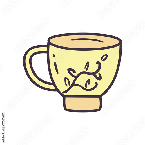 tea cup with leaves line and fill style icon vector design