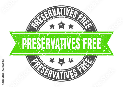 preservatives free round stamp with ribbon. label sign