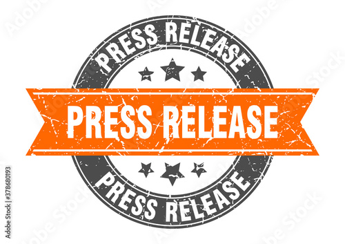 press release round stamp with ribbon. label sign