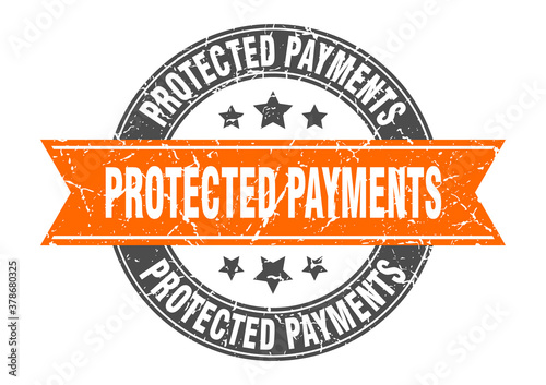 protected payments round stamp with ribbon. label sign