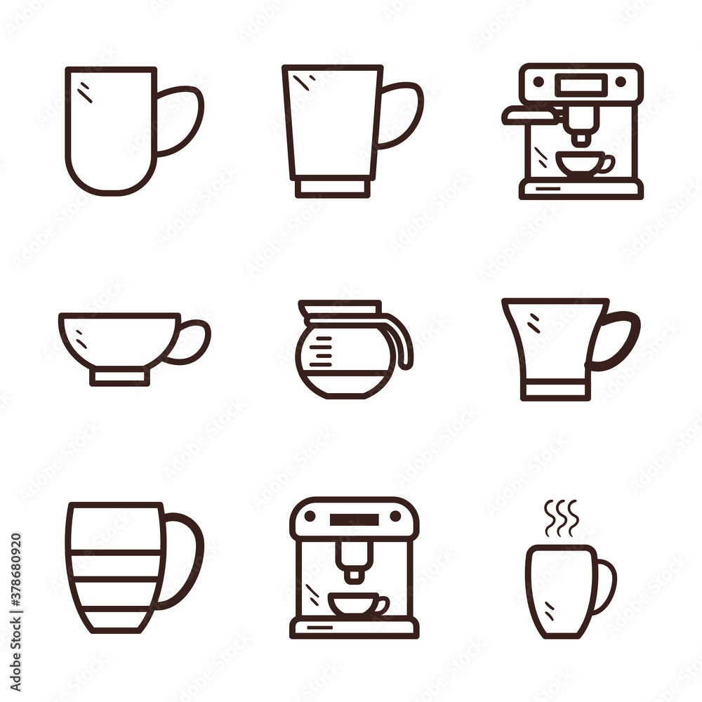 coffee line style icon set vector design coffee line style icon set vector design