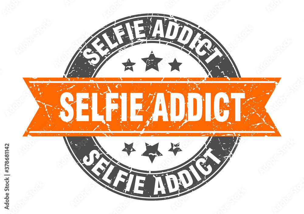 Fototapeta premium selfie addict round stamp with ribbon. label sign