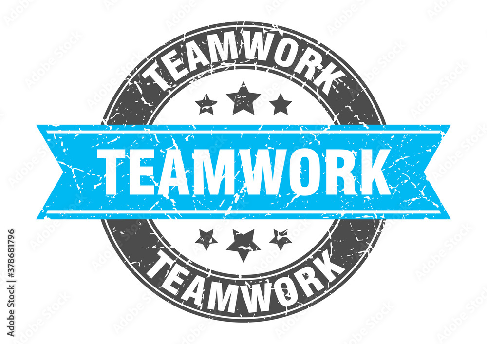 Obraz premium teamwork round stamp with ribbon. label sign