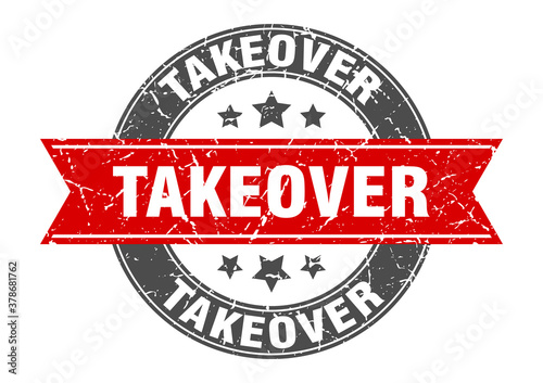 takeover round stamp with ribbon. label sign