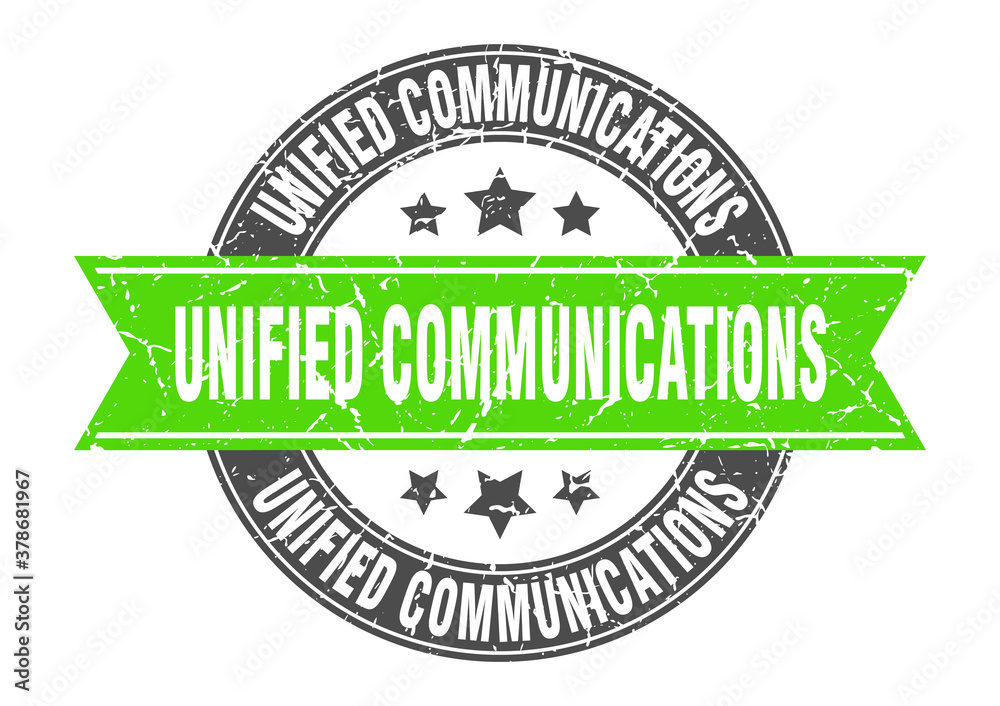 Obraz premium unified communications round stamp with ribbon. label sign