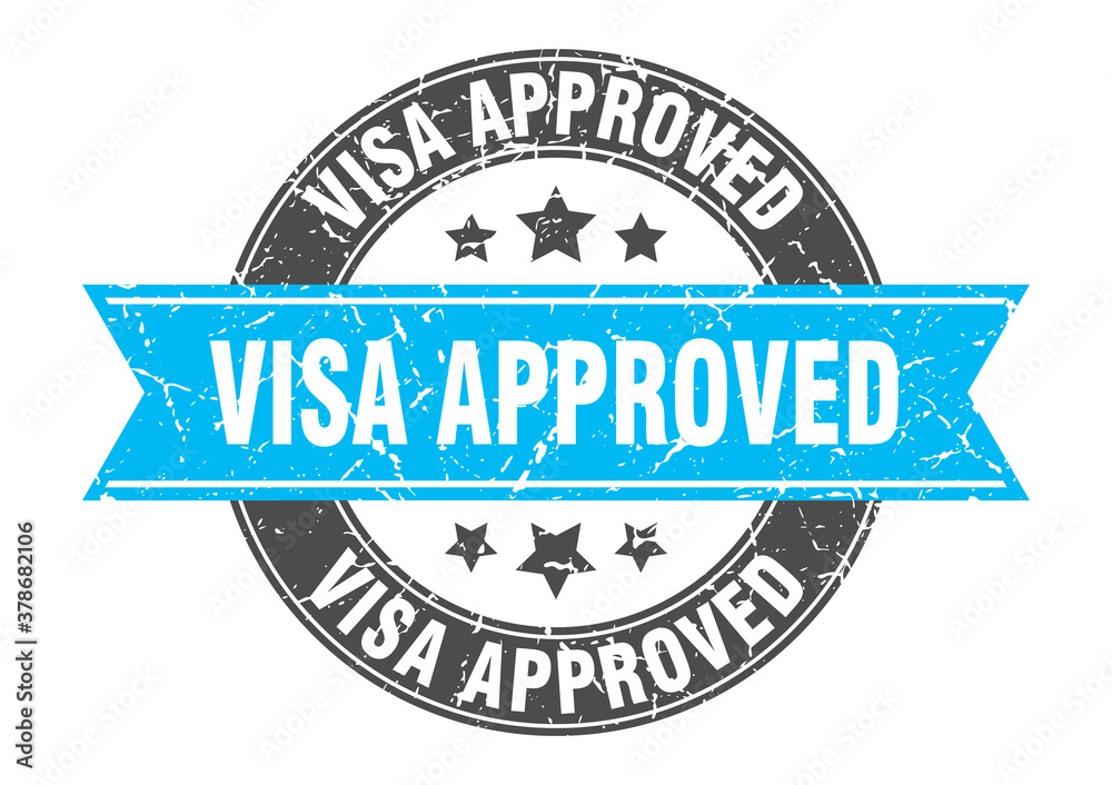 Fototapeta premium visa approved round stamp with ribbon. label sign